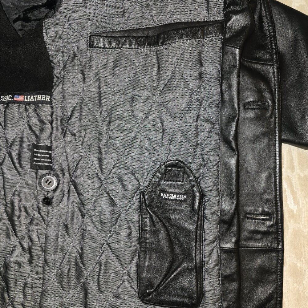 U.S. Polo Assn. Black Leather Jacket Men's Medium Outerwear Quilted Lining - Picture 14 of 16